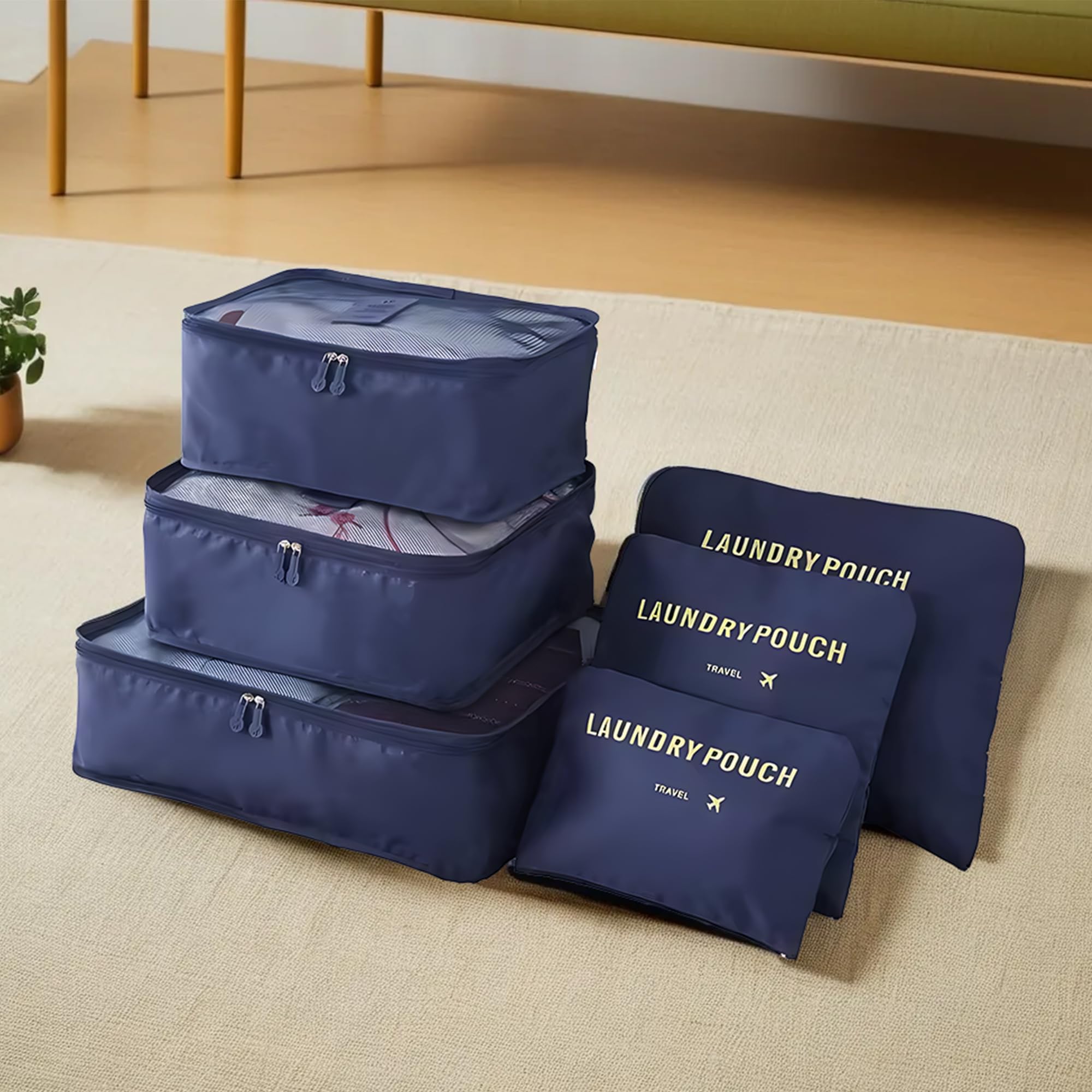 UMAI 6-piece Vacuum-Compressed Travel Organizer + Pouch Packing Cubes |Cosmetics/Laundry/Socks/Shoes Organizer Pouch| Waterproof, Lightweight, Foldable Storage Bag | Navy-picture-46
