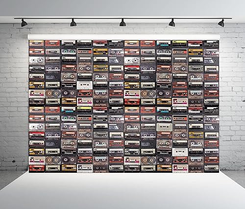 Miniatura 4 de BELECO Telón de fondo de música de estilo vintage de 7 x 5 pies, cintas de cassette de audio, música retro, concierto, fiesta, fondo de pantalla de
