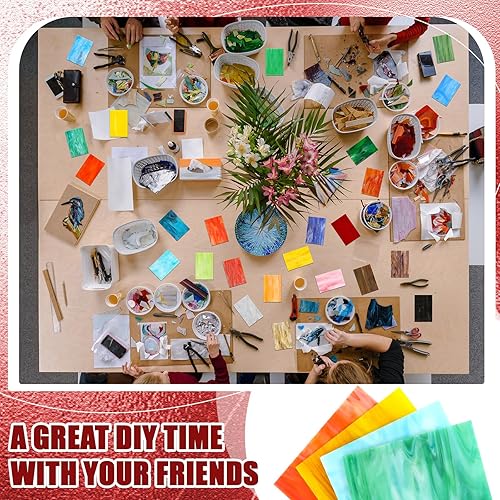 Miniatura 5 de Treela 24 hojas de vitrales de 4 x 6 pulgadas, suministros de vitrales para proyectos de vitrales, variedad de mosaicos, vidrios de colores surtidos