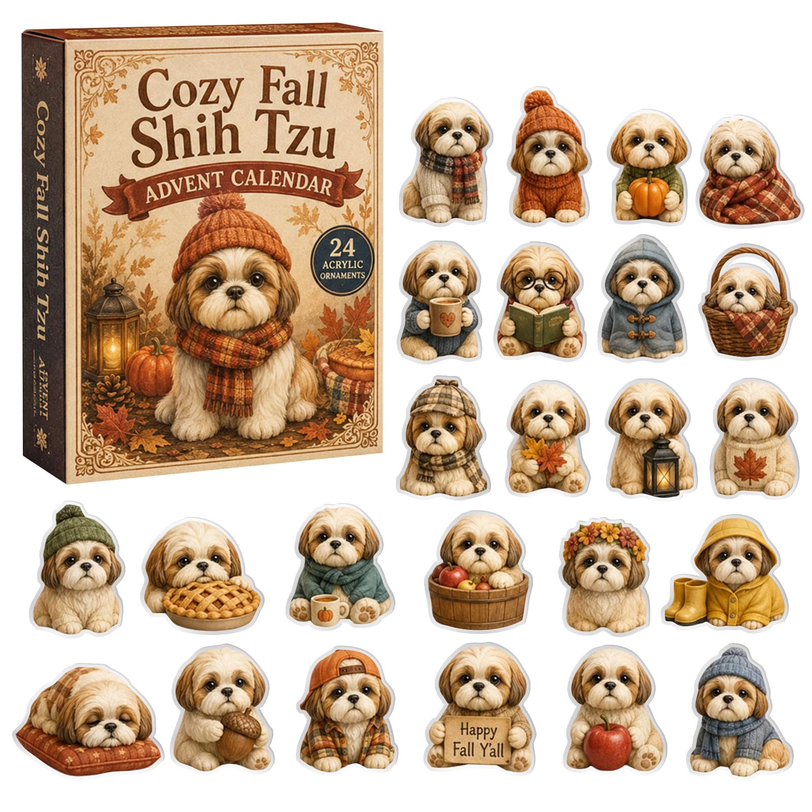 Advent Calendar 2026 with 24 Shih Tzu Acrylic Hanging Ornaments