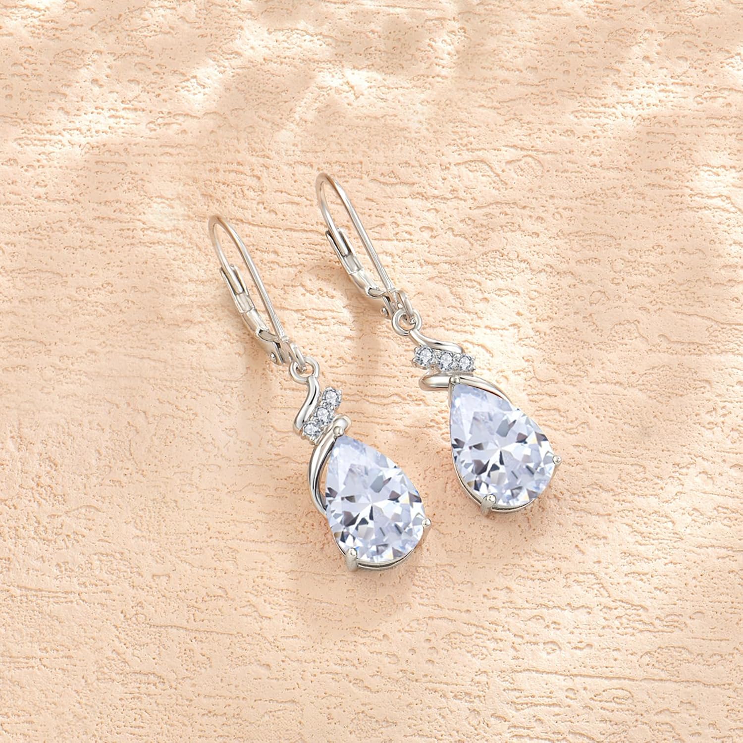 Teardrop Dangle Drop Earrings 925 Sterling Silver Leverback Created Gemstone Earrings Birthstone Jewelry for Women - Image 4