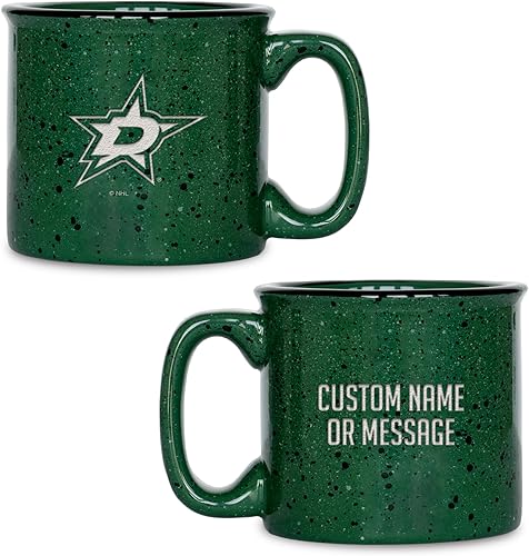 Rico Industries NHL Dallas Stars - Taza de café personalizada de 12 onzas con logotipo grabado con láser profundo, taza de cerámica para acampar con