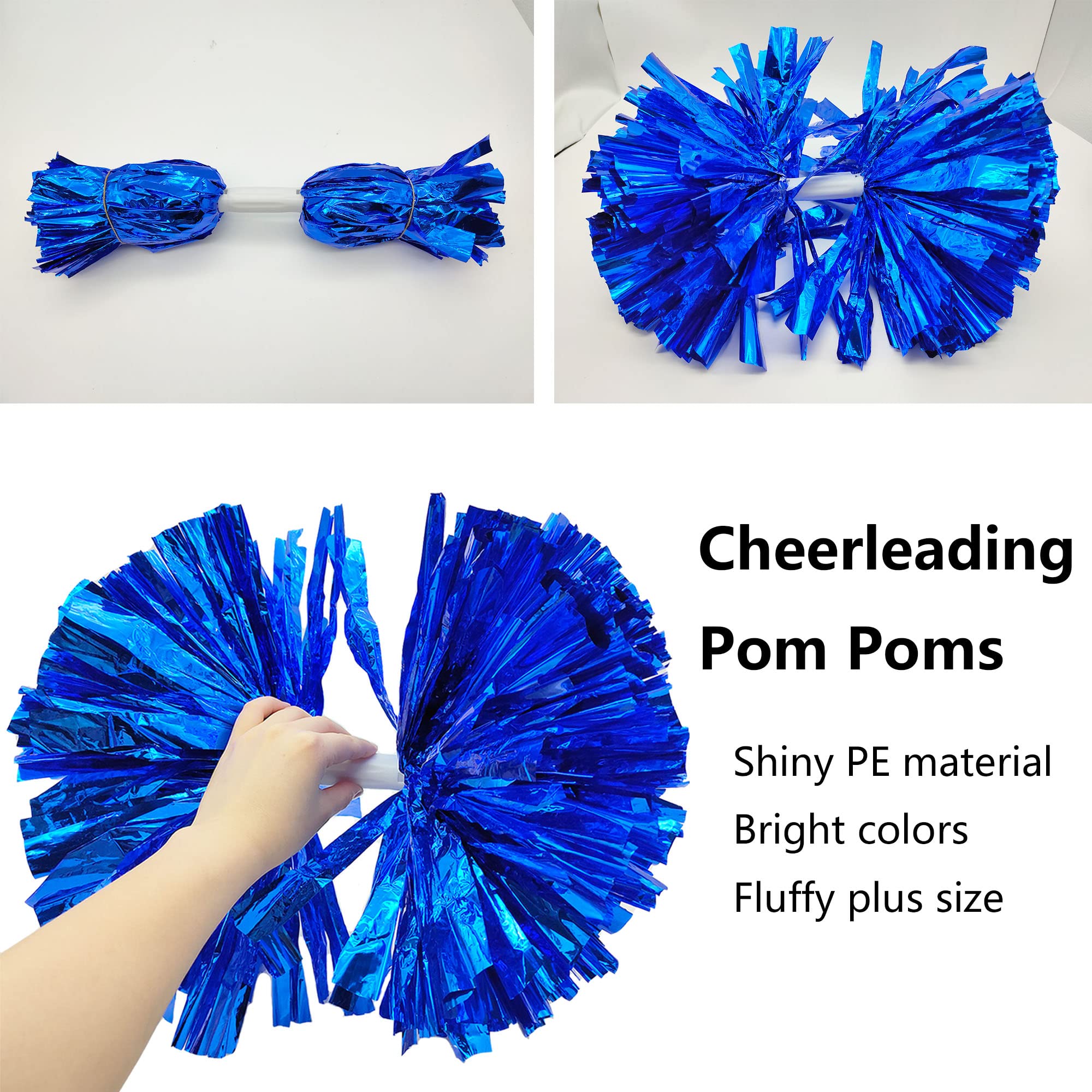 12 Stück Cheerleading Pompoms - Blaue Metallfolie Pompons Für Sport & Tanz