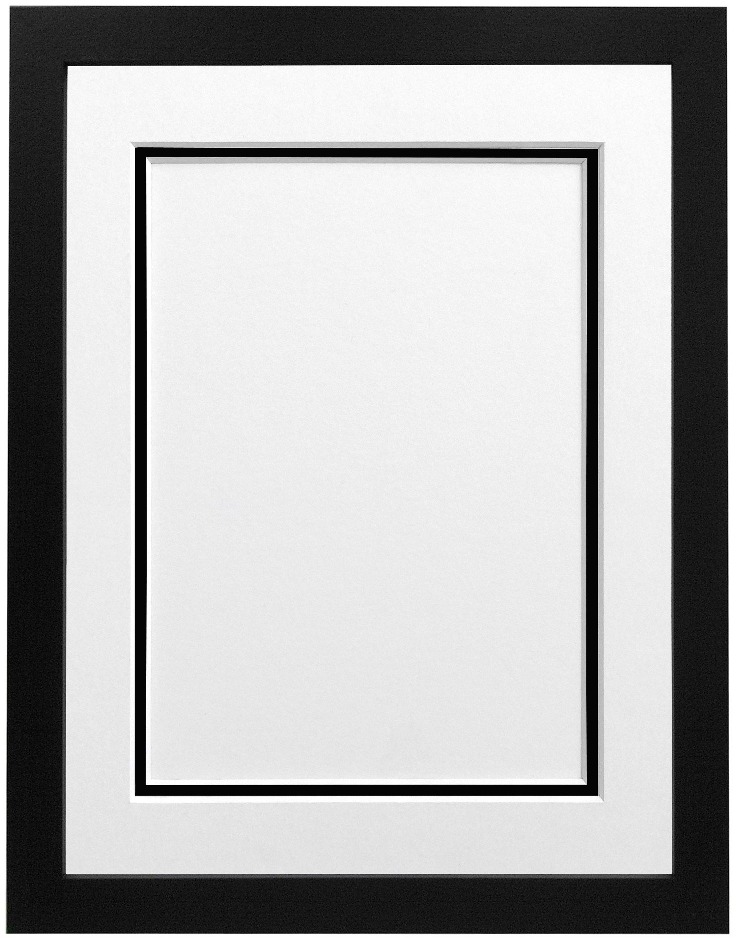 FRAMES BY POST H7 Picture, Photo and Poster Frame, Wood with Plastic Glass, Black with White and Black Double Mount, A2 Image Size A3 A2 Image Size A3 White and Black Double Mount Black