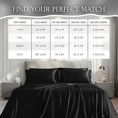 Miniatura 7 de DECOLURE Juego completo de sábanas de satén de 6 piezas  Sábanas de satén de seda de lujo para hotel, elegantes y sedosas, suaves y sedosas, juego