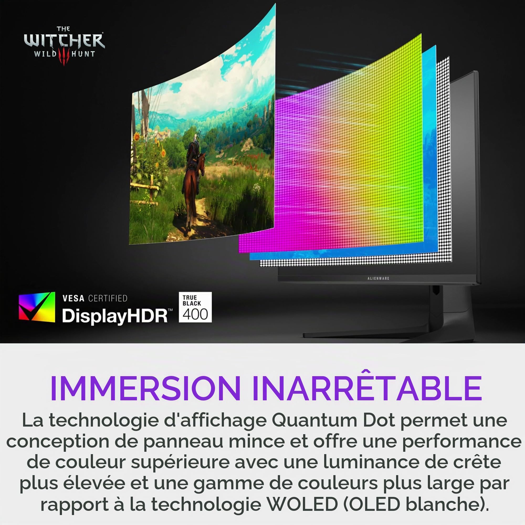 Dell Alienware Écran de jeu QD-OLED incurvé 34" AW3423DWF, système d'éclairage AlienFX, temps de réponse 0,1 m, antireflet,