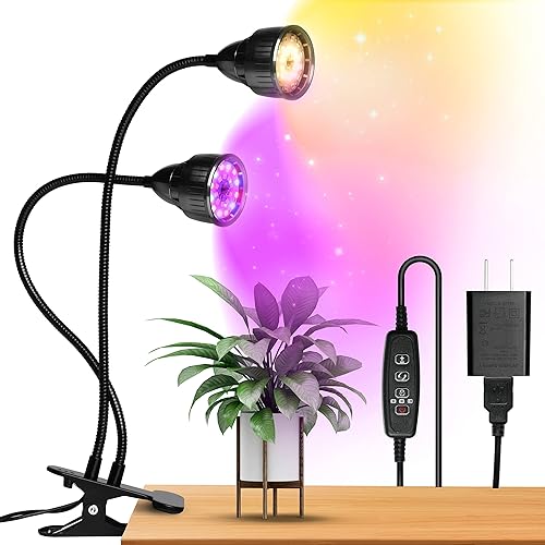 iPower Luz LED de cultivo para plantas de interior, lámpara de crecimiento ajustable de altura de espectro completo con 10 de brillo regulable y