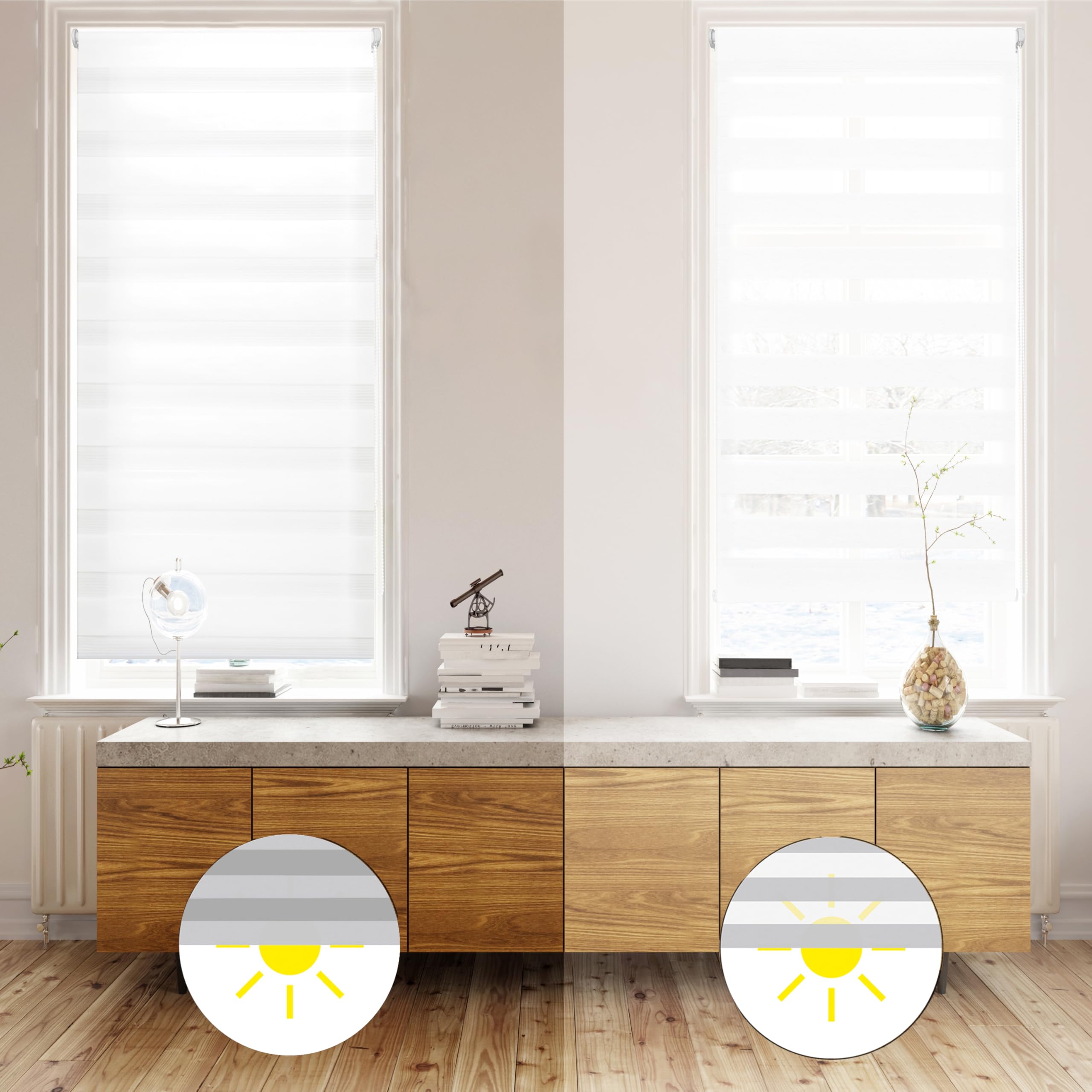 Blindecor Indus Sensa attrezzi | Tenda a rullo a doppio strato senza perforazione | Colore Bianco 55 x 220 cm (Larghezza x Altezza) | Dimensioni del tessuto 52 x 215 cm - 4