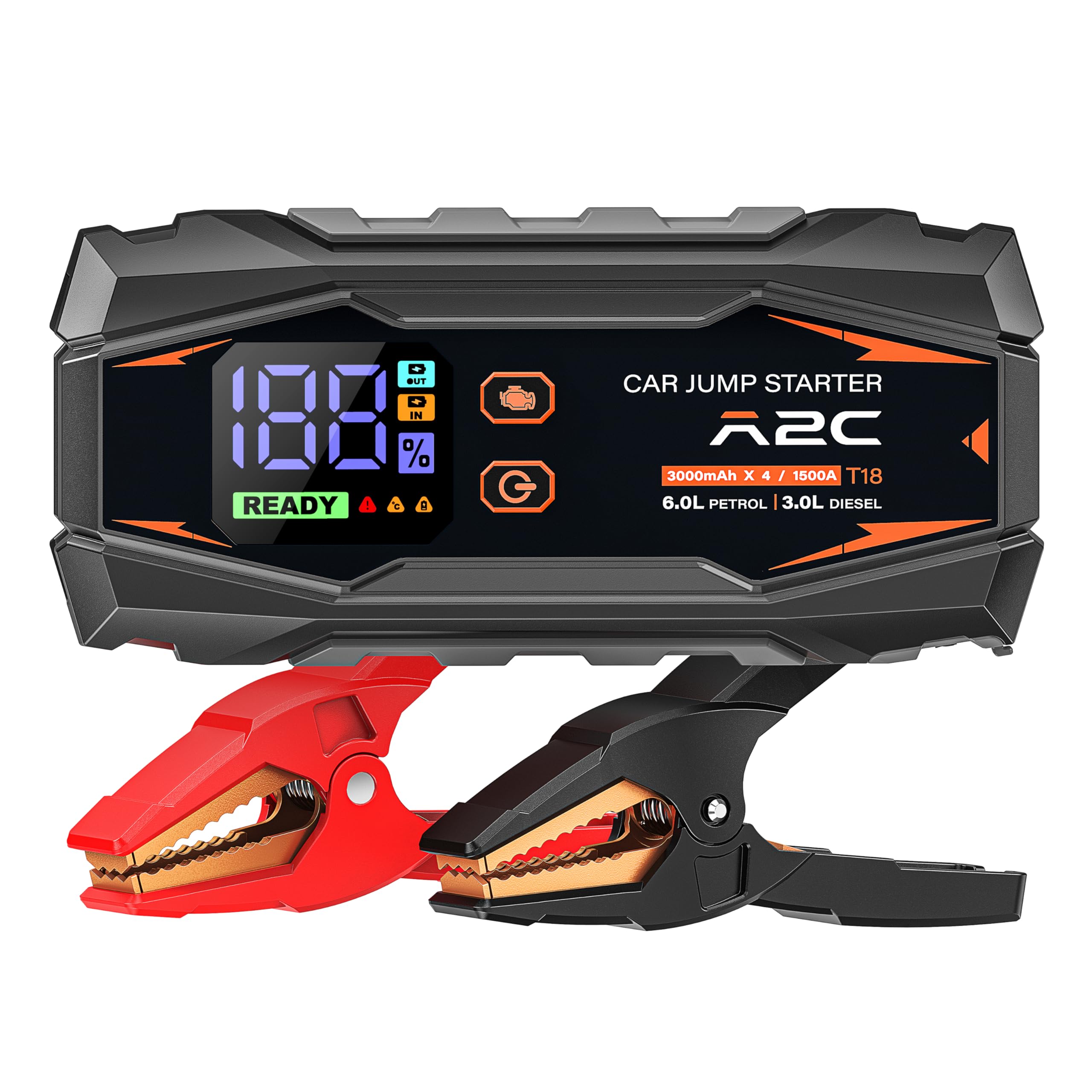 A2C Starthilfe Powerbank, 12V starthilfe powerbank für pkw(bis zu 6L Benzin/3L Diesel), 16800mAh Power Bank(PD/QC 3.0) mit 3 USB, Auto starthilfe mit Starthilfekabel, Mit LED-Anzeige und Licht