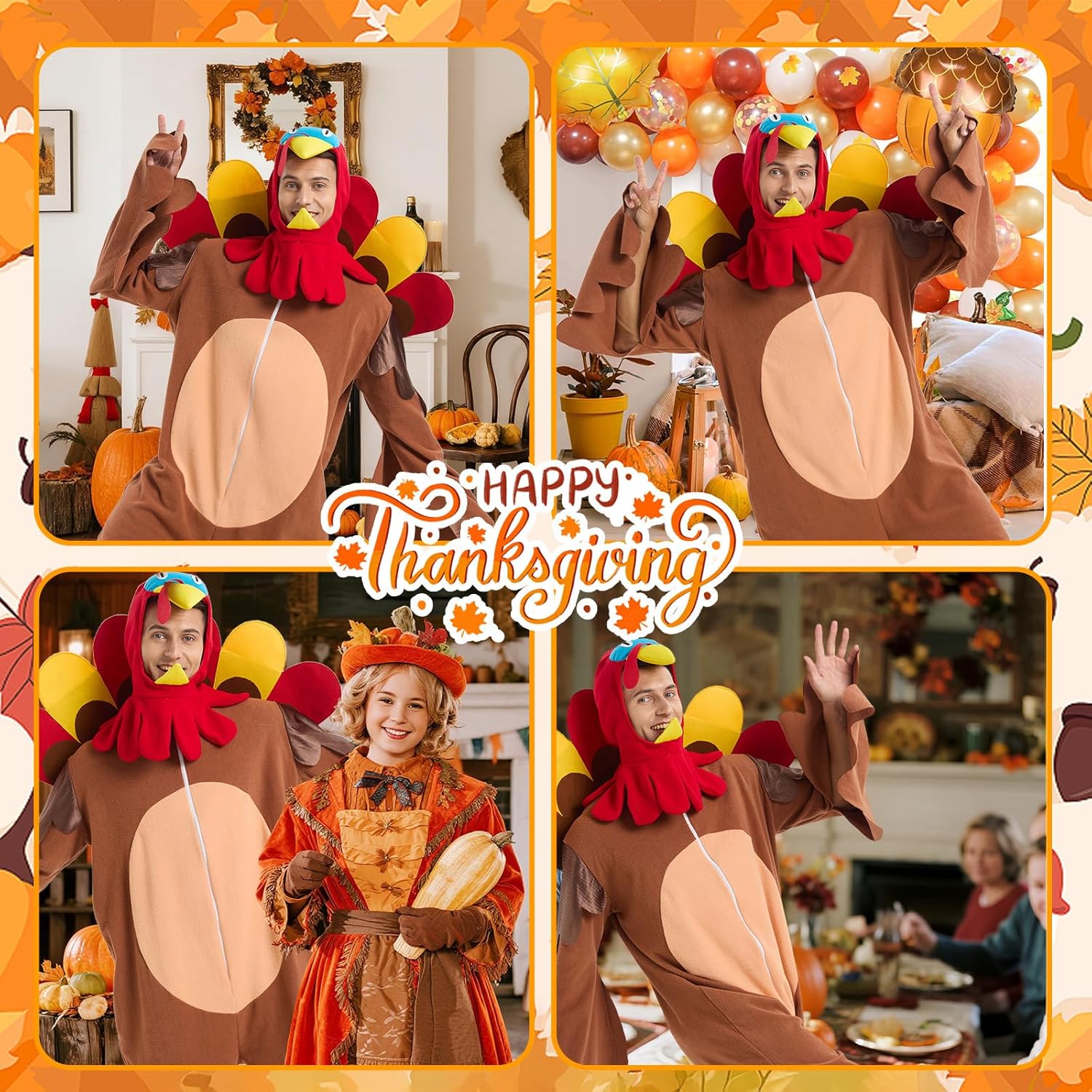 LETIME Adult Onesie Halloween Costume Thanksgiving Halloween Turkey Costume for Women and Men - Image 6