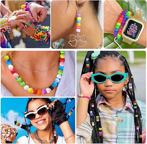 Miniatura 6 de 300 cuentas de silicona para trenzar el cabello, colores negros, 0.236 x 0.354 in, cuentas de foca Kandi suaves para hacer pulseras, bolígrafos,