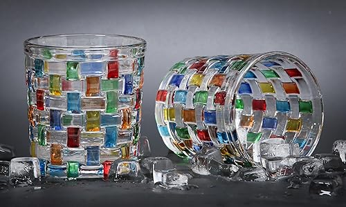 A.F.N.A.L Vaso de vidrio de 8.8 oz. Artesanal pintado a mano, paquete de 2 vasos de whisky, vasos de cristal de color arcoíris renacentista, regalo