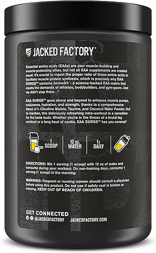 Miniatura 6 de Jacked Factory EAA Surge - Aminoácidos esenciales en polvo – Suplemento de entrenamiento intra EAAS y BCAA con L-citrulina, taurina y más para
