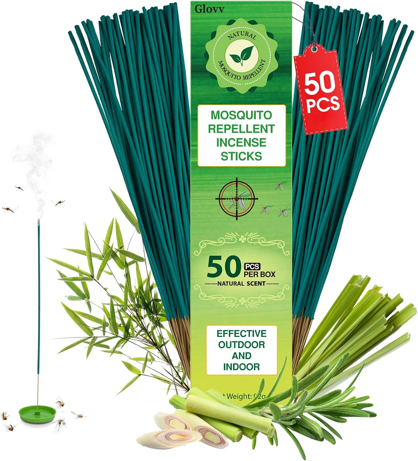 50P Natural Citronella Mosquito Repellent Incense Sticks for Outdoor Patio