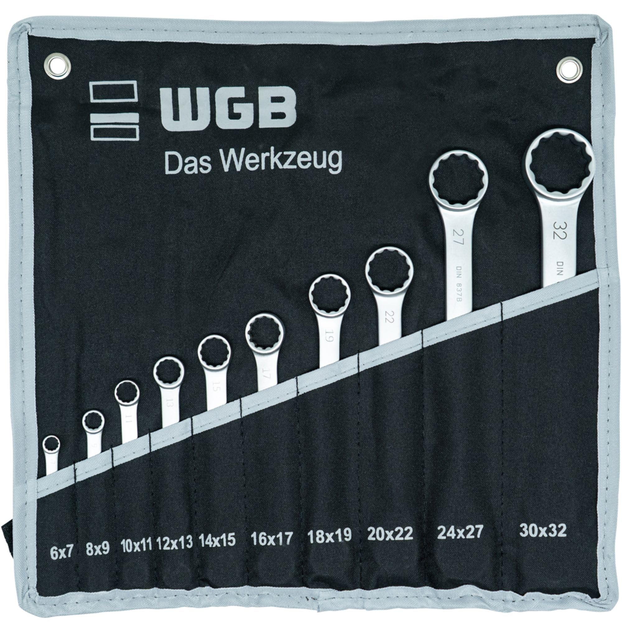 Juego de llaves combinadas rectas y extraplanas en bolsa de herramientas | Juego de llaves de doble anillo de 10 piezas 6-32 mm | Juego de llaves para automóviles de WGB