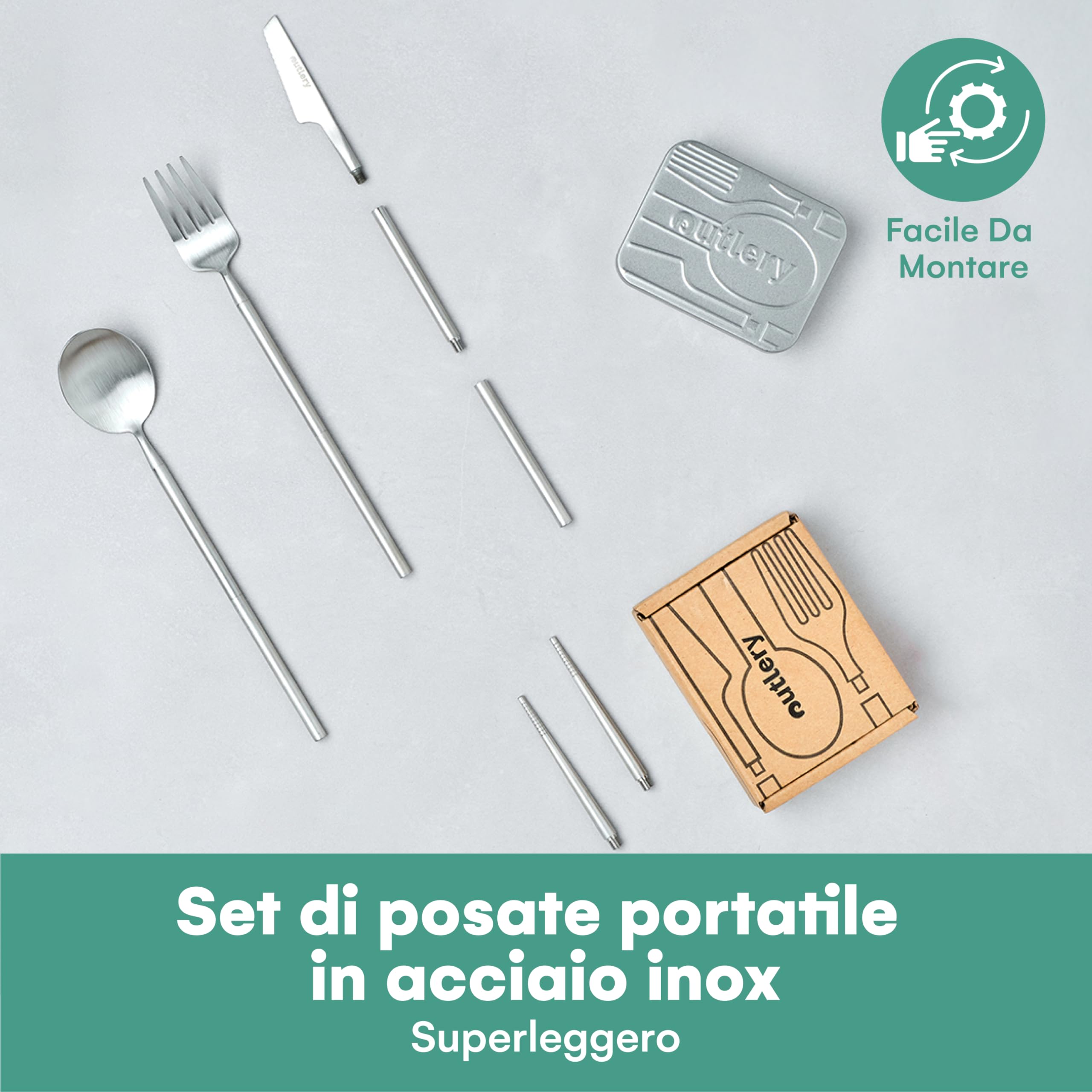 Outlery | Set posate da viaggio in acciaio inox (argento) - posate da viaggio facili da trasportare, set di posate in acciaio inossidabile