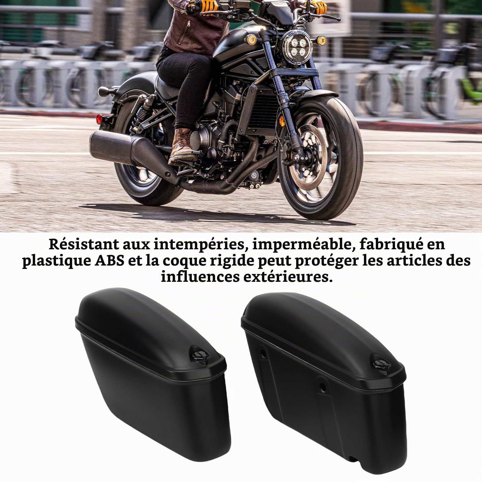 Keenso Sacoches Rigides de Moto ABS Noir Mat 22L Valise Latérale de Moto Étanche Verrouillable Détachable Anti-Rayures pour Cruisers Touring Riders