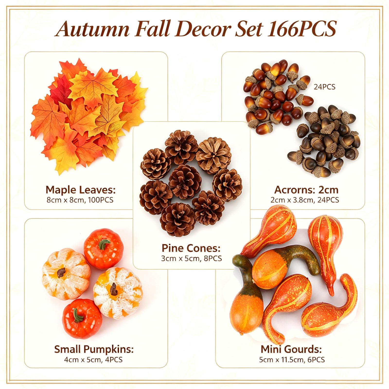 Set di 166 zucche artificiali, decorazione autunnale, decorazione da tavolo