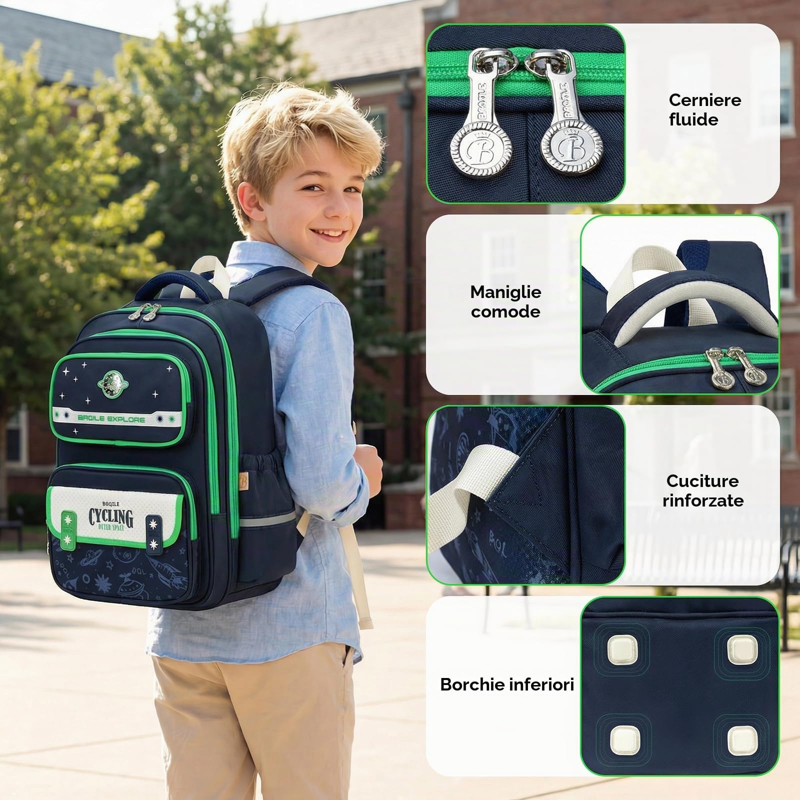 Amythe Zaino Scolastico Ragazzo 1a-5a Elementare Riflettente | Zaino Ergonomico Bambini 6-12 Anni Cintura Toracica Riflettente Impermeabile 27L