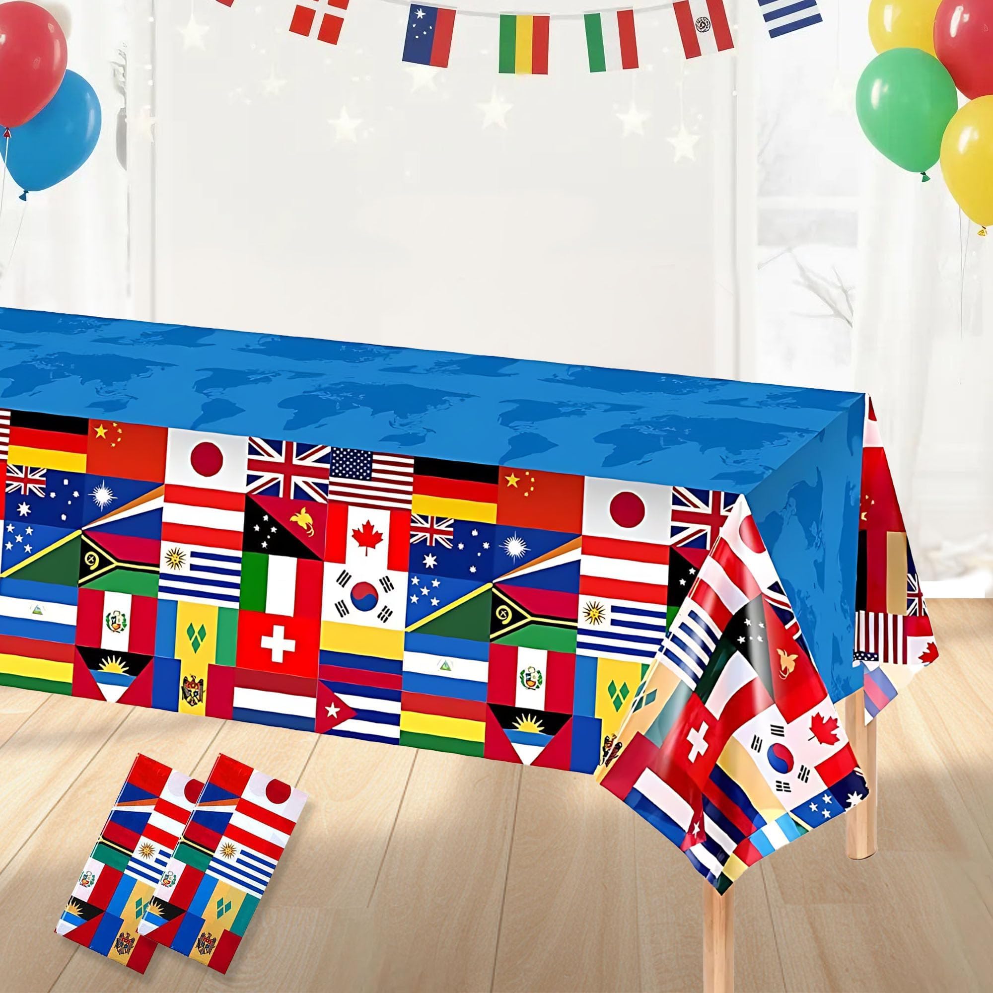 International Flag Plastic Table Cloth: 130×220CM World Cup 2026 Decorations World Flag Table Cover Disposable Rectangle Eurovision Football Sports Events Beer Party Olympics Party Supplies(2 Pcs) — image 1