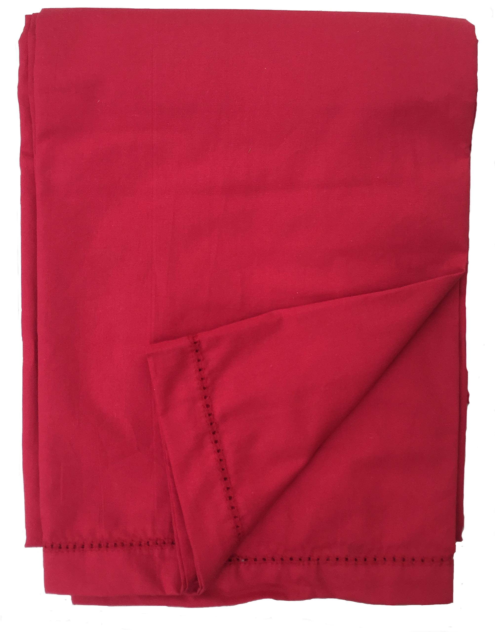 Ragged Rose Cotton Tablecloth for a 6-7 Ft Table - Versatile Table Cloth with Simple Embroidered Hem - Indoor & Outdoor Decor for Living Room, Kitchen, & Garden