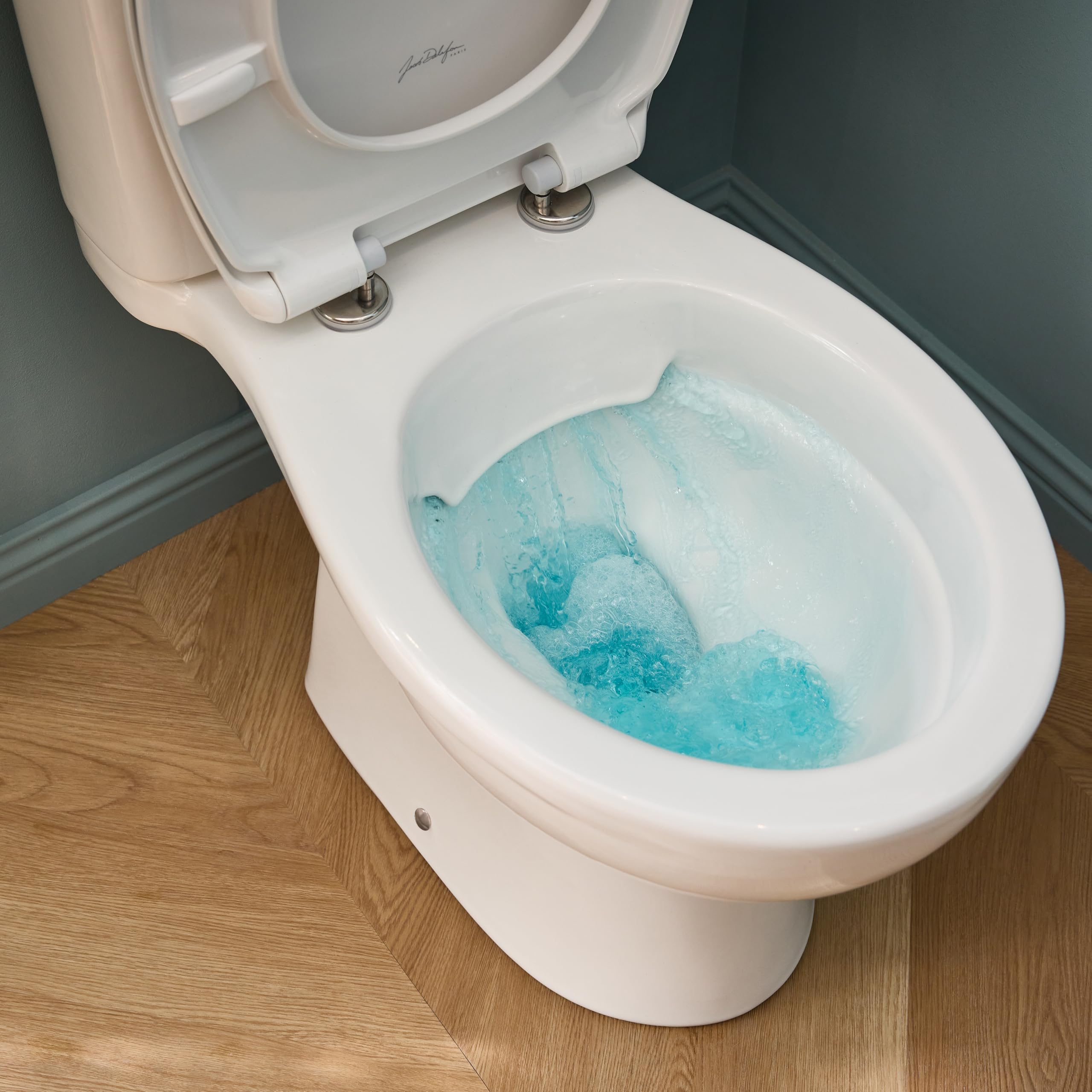 Jacob Delafon - Pack WC au Sol Sans Bride Camille - Sortie Horizontale - Réservoir 3/6L Econome en Eau - Abattant Extraplat Fermeture Douce - Céramique recyclée - 36x65x77 cm - Blanc - E40945-00