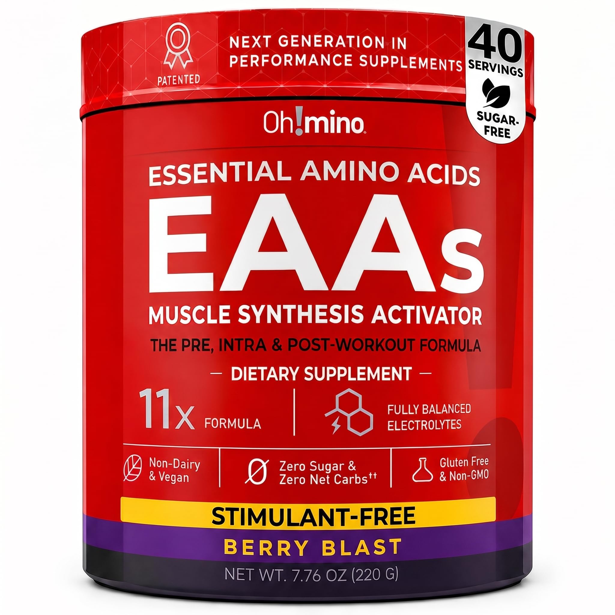 Oh!mino Suplemento de Aminoácidos BCAA + EAA em Pó, Berry Blast, 40 porções