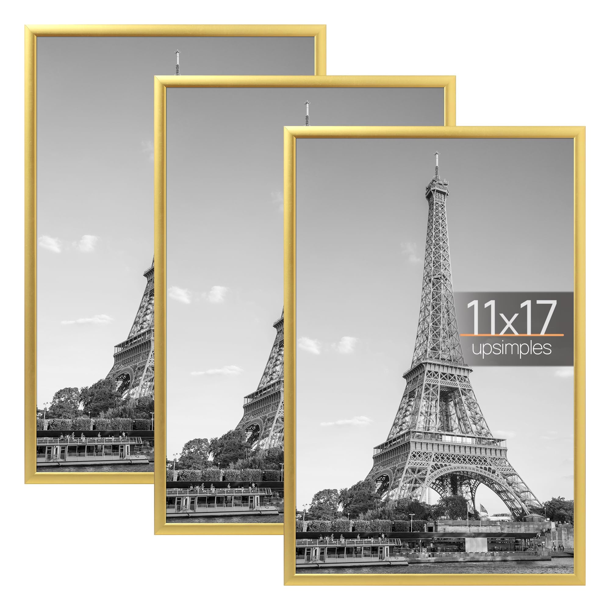 upsimples 11x17 Poster Frame, Easy Slide-In Assembly, Gold, 3 Pack