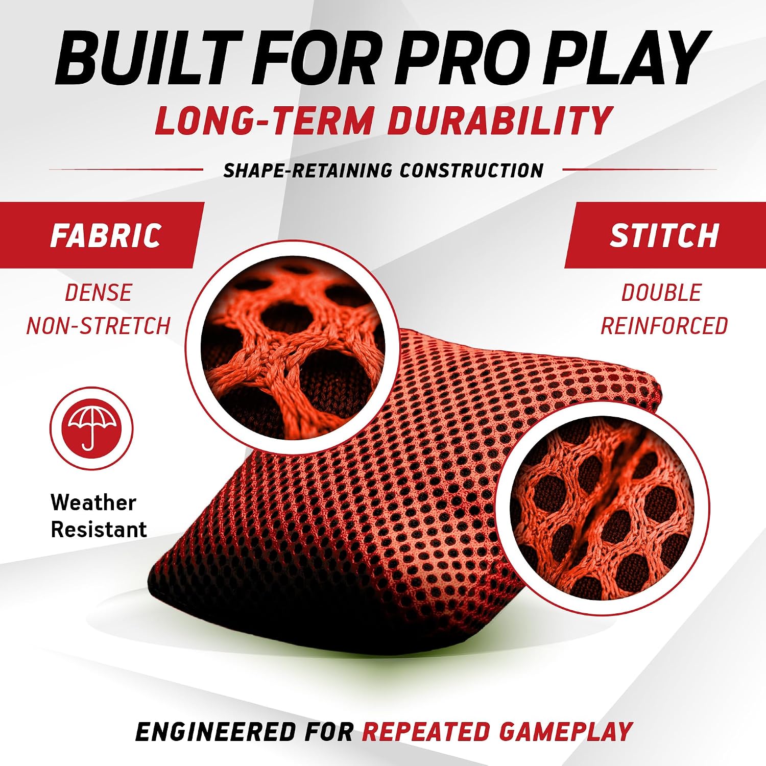 Cornhole Bags Set of 4, Regulation 6x6 Inch Bean Bags with Dual Sided Stick and Slick Design, Weighted Cornhole Toss Bags with Waterproof Pellet Filling & Drawstring Storage Bag