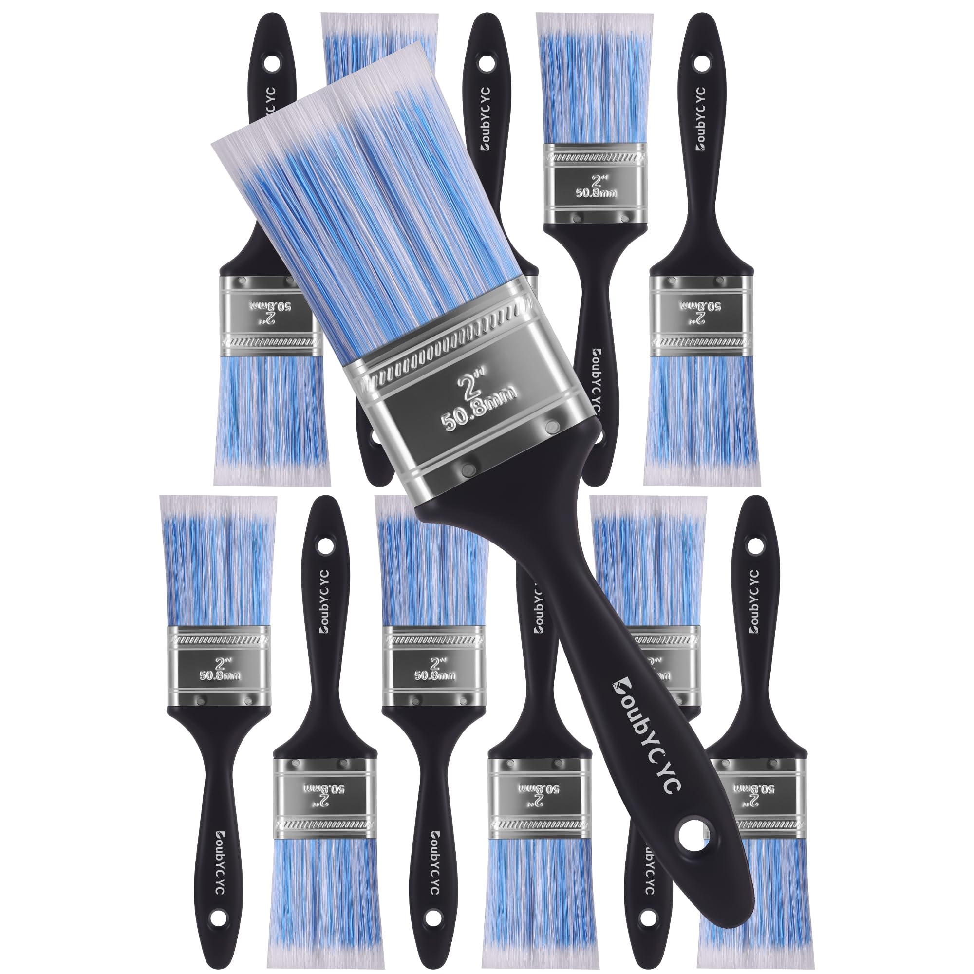 Pinceles de pintura, paquete de 12 pinceles de pintura de 5 cm, mango de plástico, pinceles planos para paredes, muebles y pintura de bricolaje, herramientas de pintura profesionales