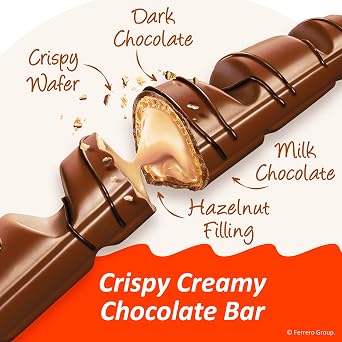 Kinder Bueno Milk Chocolate and Hazelnut Cream, 2 Individually Wrapped Chocolate Bars Per Pack, 1.5 oz each, 30 Pack