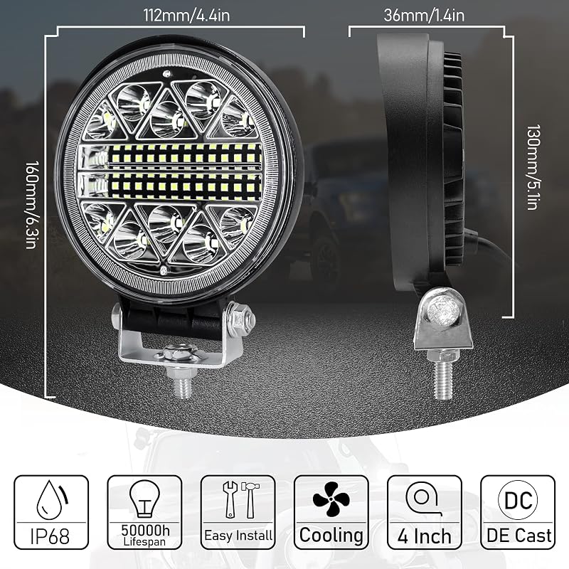 Dinfu 102W LED Munkalámpa Szett 2db - Univerzális Vízálló Fényszóró Traktorhoz, Terepjáróhoz, SUV, ATV, Teherautóhoz 12V/24V 15000LM IP67