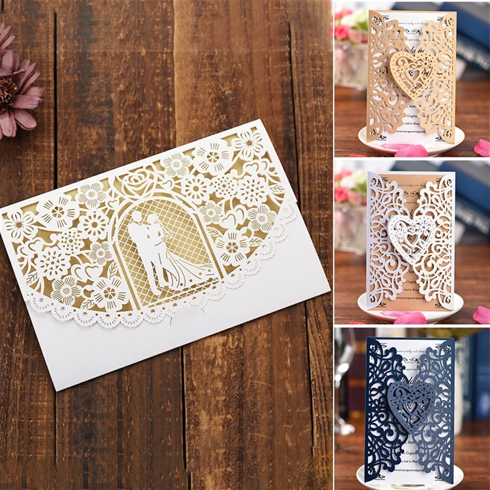 Hochzeitseinladungen Karte Hochzeitseinladungskarte, Muschel, lasergeschnitten, hohl, Valentinstag-Grußkarte, Urlaub, Party, Hochzeit, Dekoration(White 1,50PCS)