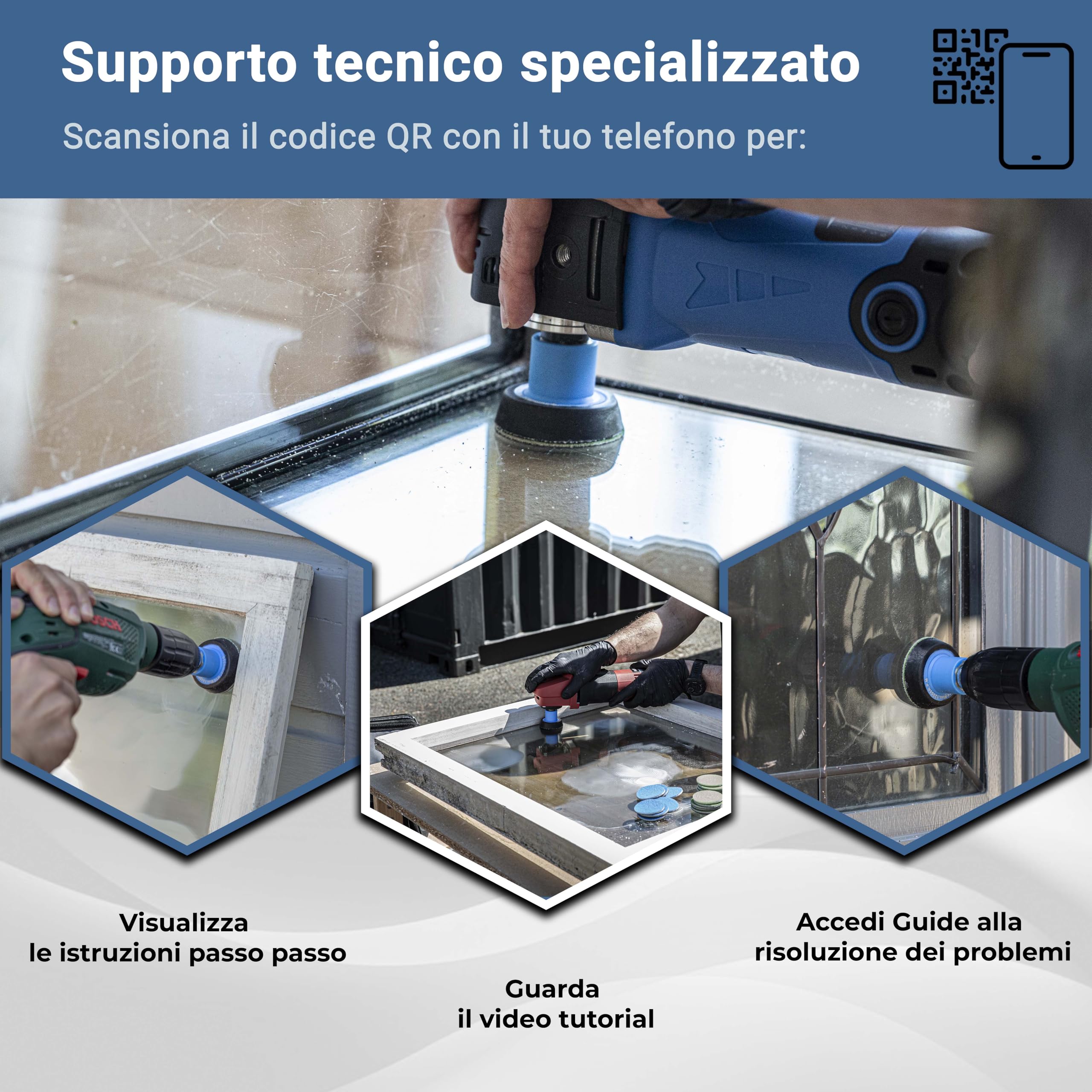 GLASS POLISH DIY Kit di Rimozione Graffi su Vetro 50 mm per Lucidatura Efficace con Trapano o Lucidatrice, Ripara Graffi Profondi, Elimina Danni Superficiali e Ripristina Chiarezza e Brillantezza