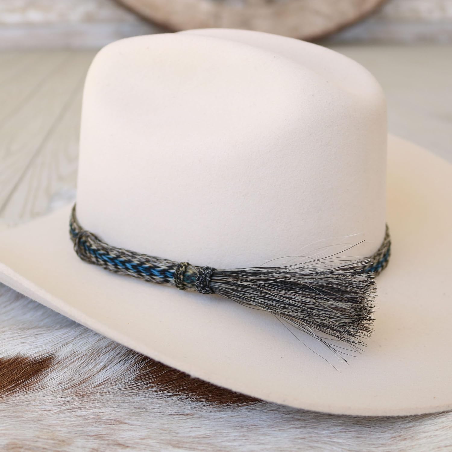 Caleb Western Horsehair Hat Band for Cowboy Hats – Adjustable Braided Hat Accessory – Handmade with Genuine Horsehair – Brown and Blue - Image 7