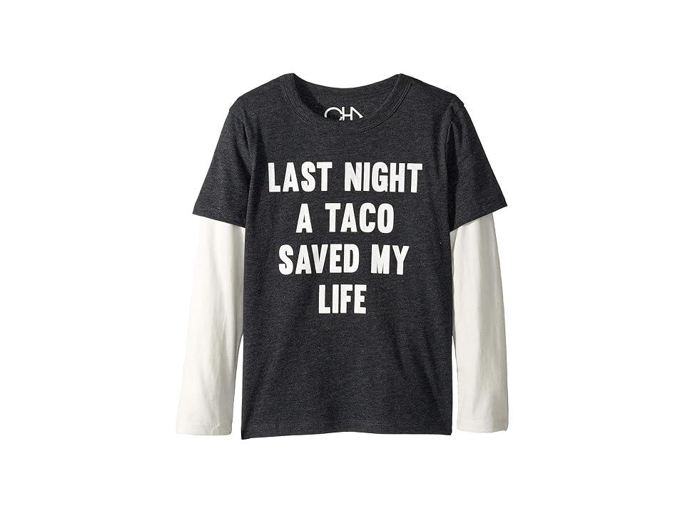 

Chaser Kids Extra Soft Tacos Saved My Life Twofer Tee (Little Kids/Big Kids) (Black/Salt) Boy's Long Sleeve Pullover