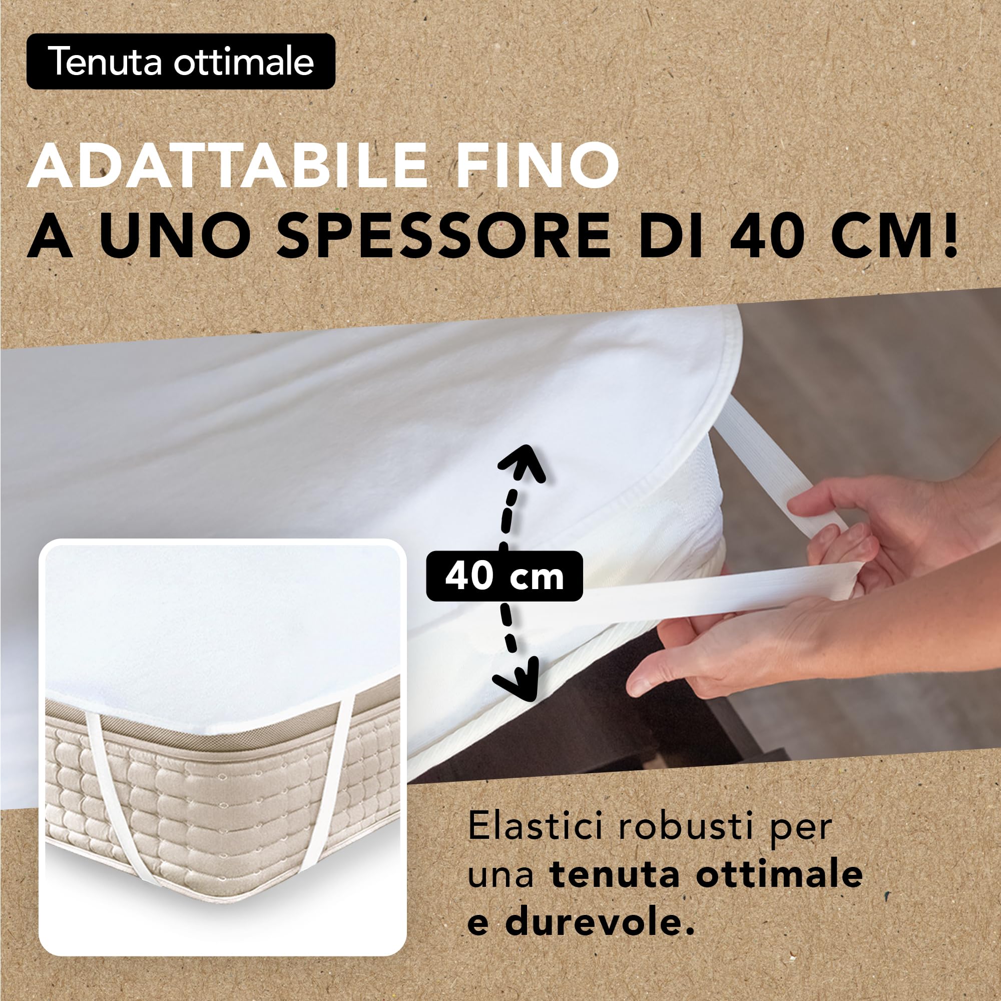 Ôhm Coprimaterasso matrimoniale 160x190 cm Impermeabile – 80% Cotone Traspirante, Antiacaro e Anallergico – Angoli Elasticizzati fino a 40 cm – Certificazione OEKO-TEX