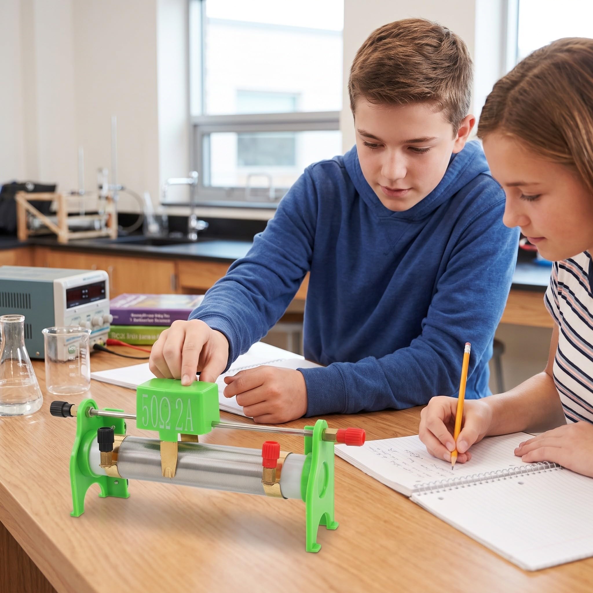 Lurrose Reostato a slitta, 2A 20Ω, reostato elettrico a slitta in metallo per fisica, strumento di ricerca di laboratorio per esperimenti in classe di fisica.