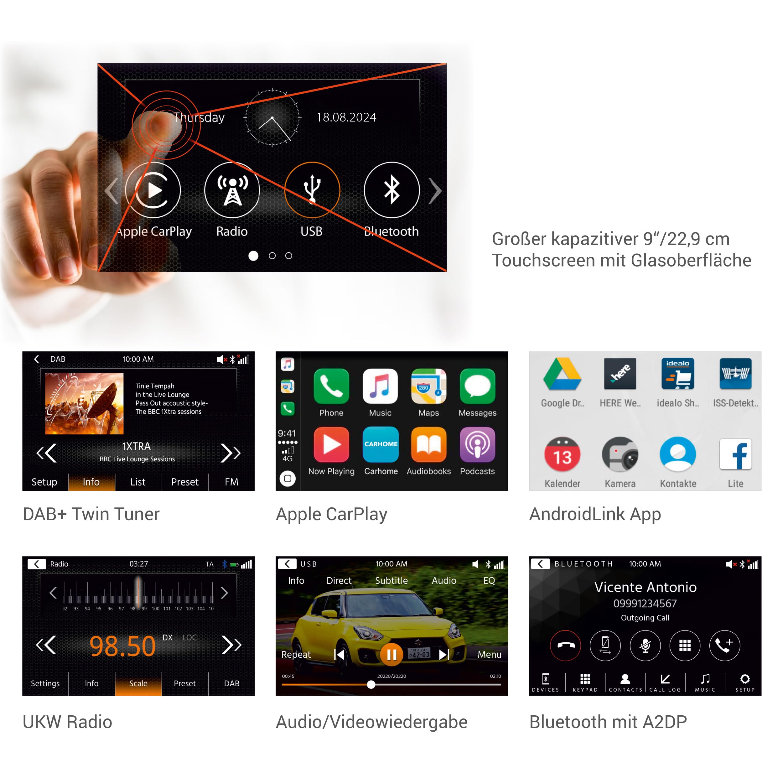 X-F285 – Autoradio kompatibel mit Ford Transit, Multimedia System/Mediencenter mit 9“ Touchscreen, Apple CarPlay, DAB+, zum Reisemobil Festeinbau Navi erweiterbar