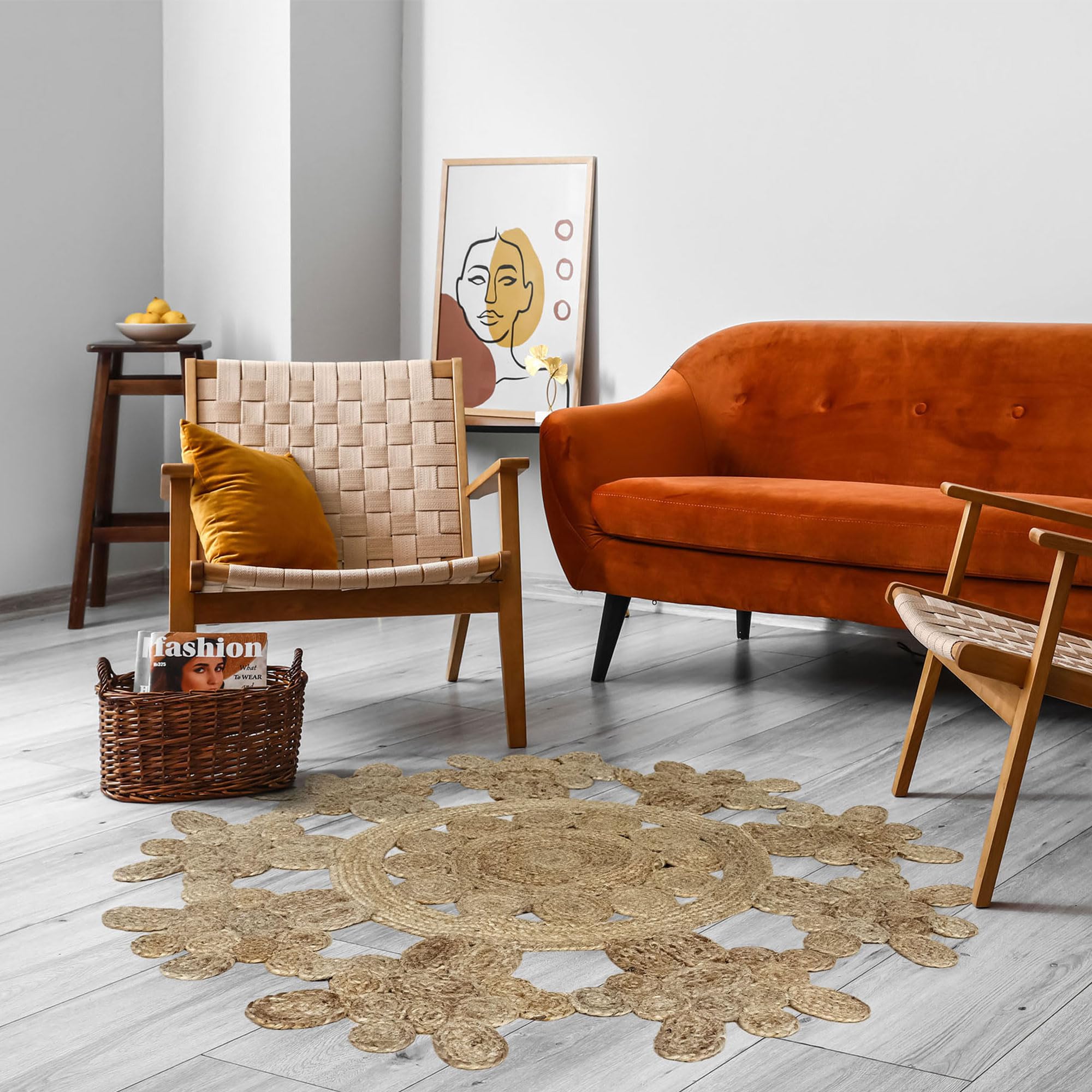 Image secondaire de Tapis de Jute Rabat - Tissé à la Main, Rond 125 cm pour Salon et Chambre