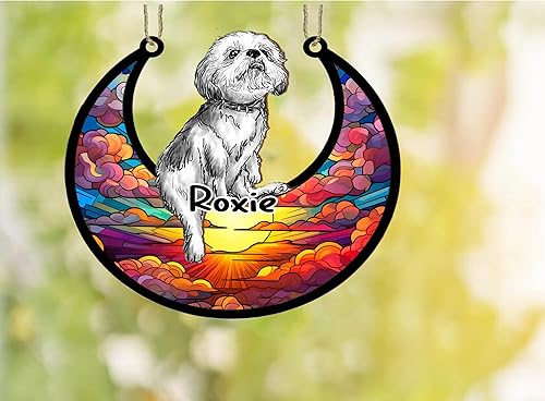 Miniatura 2 de LOVELYPOD Adorno de Navidad personalizado para perro Shih Tzu, atrapasoles conmemorativo, adorno de Navidad Shih Tzu con nombre, pérdida de