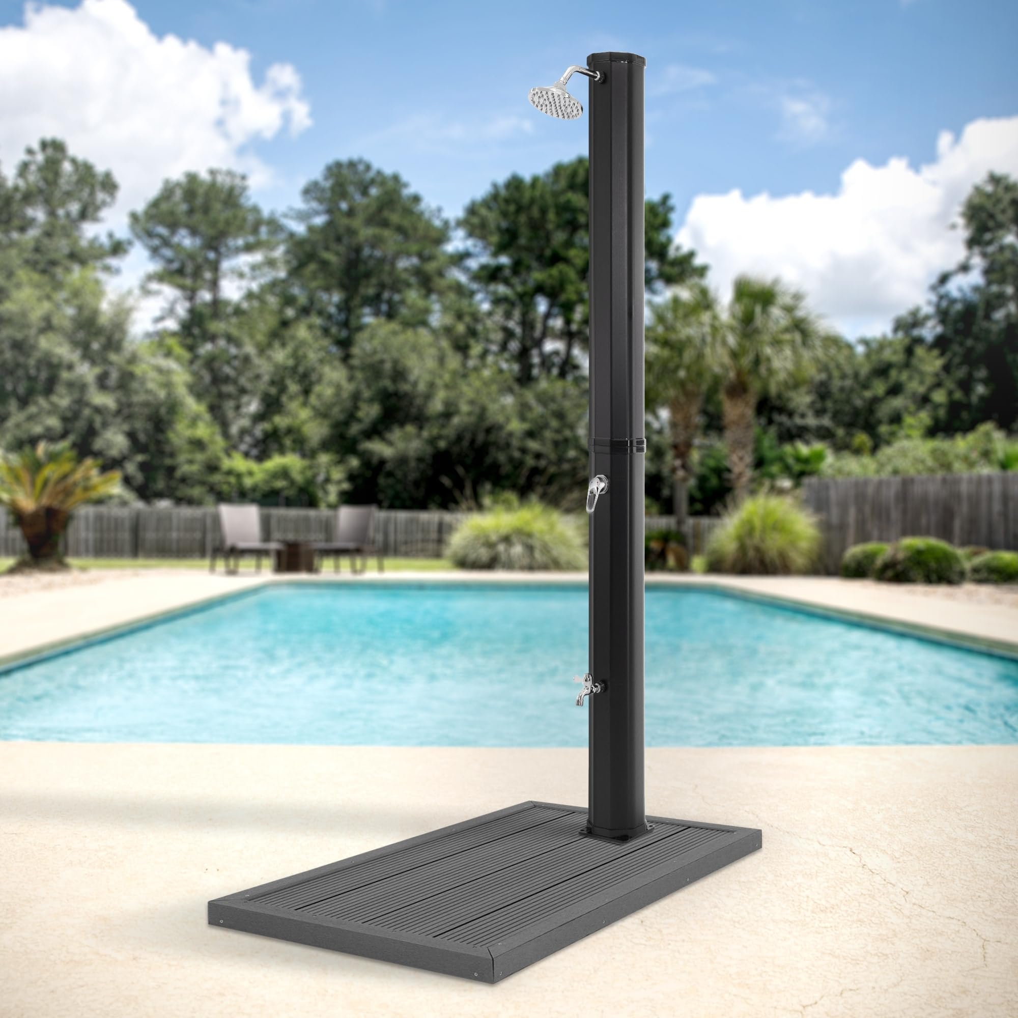 Douche solaire 35L ML-Design carrée noire avec plaque de sol pour rafraîchir votre jardin d'été