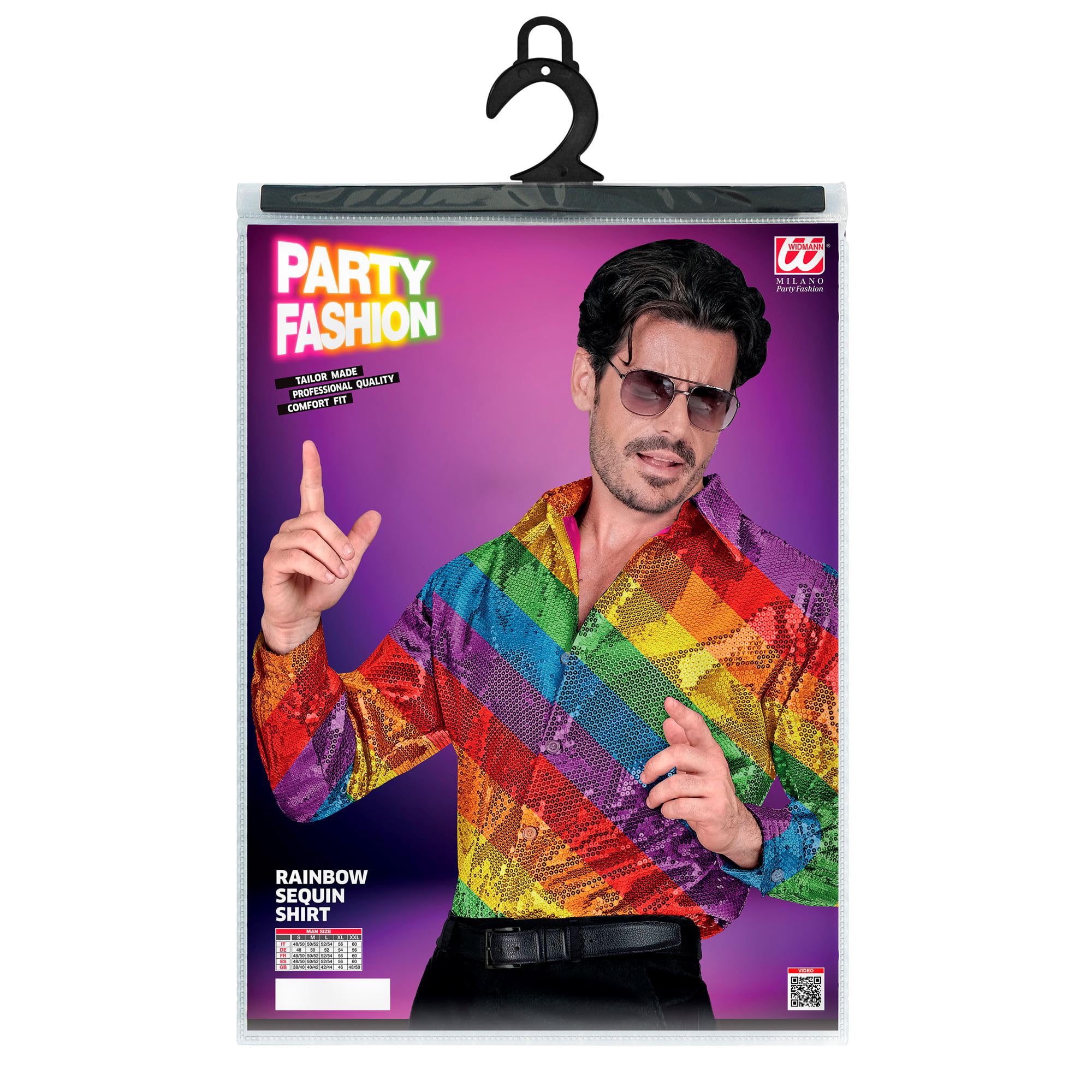 Widmann - Party Fashion Sequin Shirt Men Rainbow Disco Fever Strike Movie Men's Shirt, S-M - Image 3