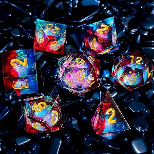 Dados DND de resina, juego de 7 dados hechos a mano con bordes afilados, juego de dados poliédricos para dados de mazmorras y dragones, dados D&D