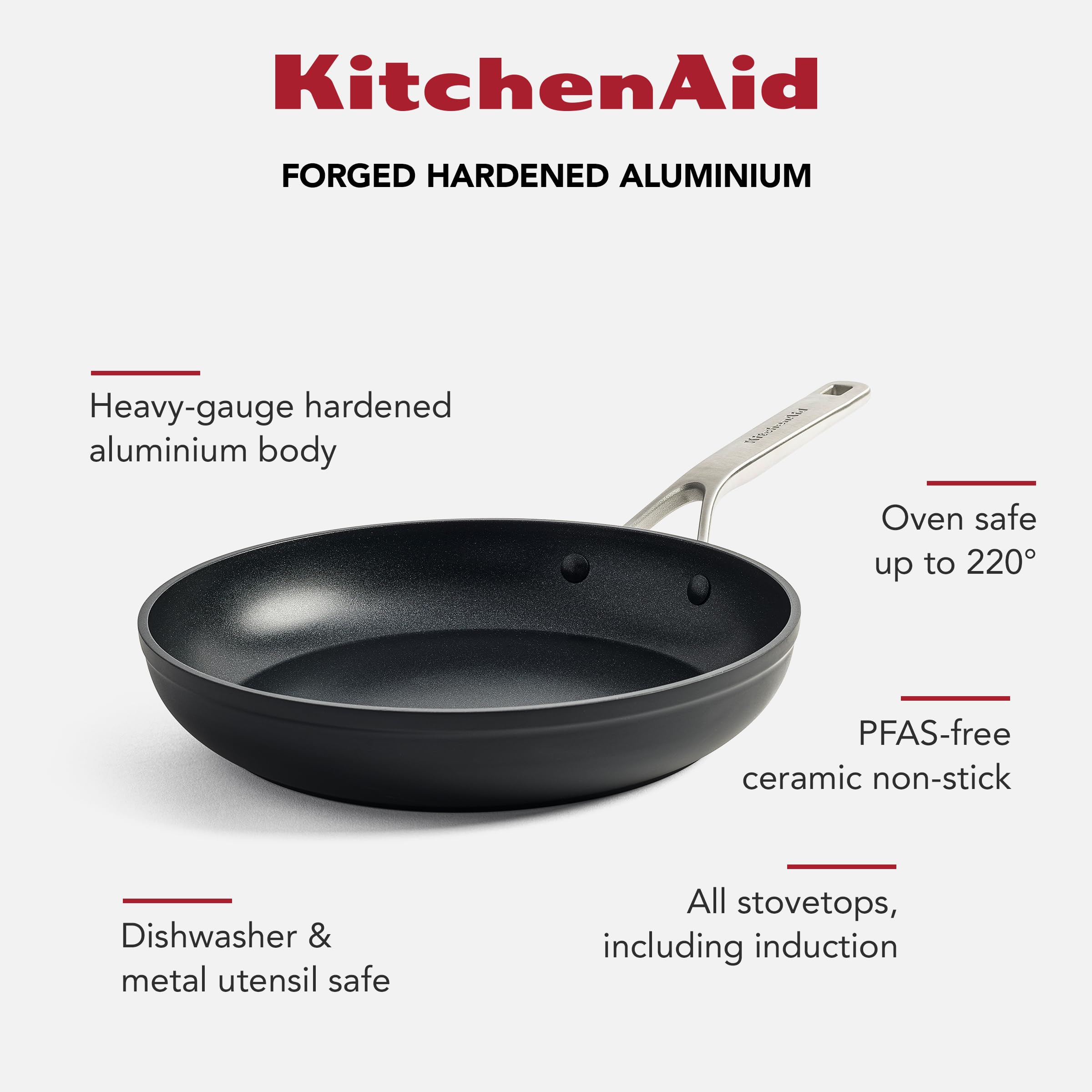 Kitchenaid Bratpfanne 24 cm - Classic Forged Aluminium - PFAS-freie keramische Antihaftbeschichtung, induktionsgeeignet, backofenfest, spülmaschinengeeignet, schwarz