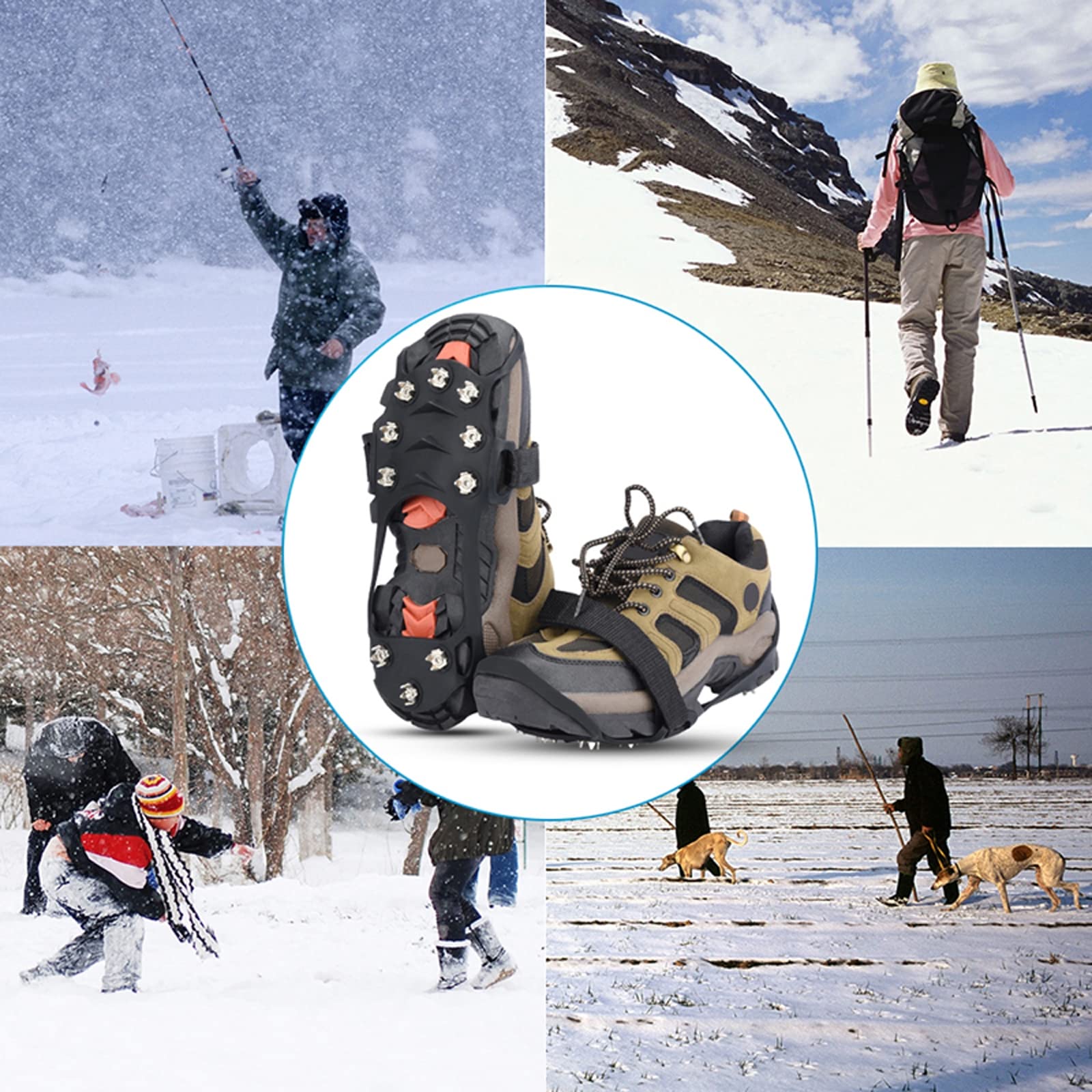 DZQUY Crampons à Neige pour Escalade Griffes de chaîne avec 10 Goujons en Acier Inoxydable pour Chaussures Antidérapant Parfait pour la Marche, l'escalade, Le pelletage de Neige, etc.