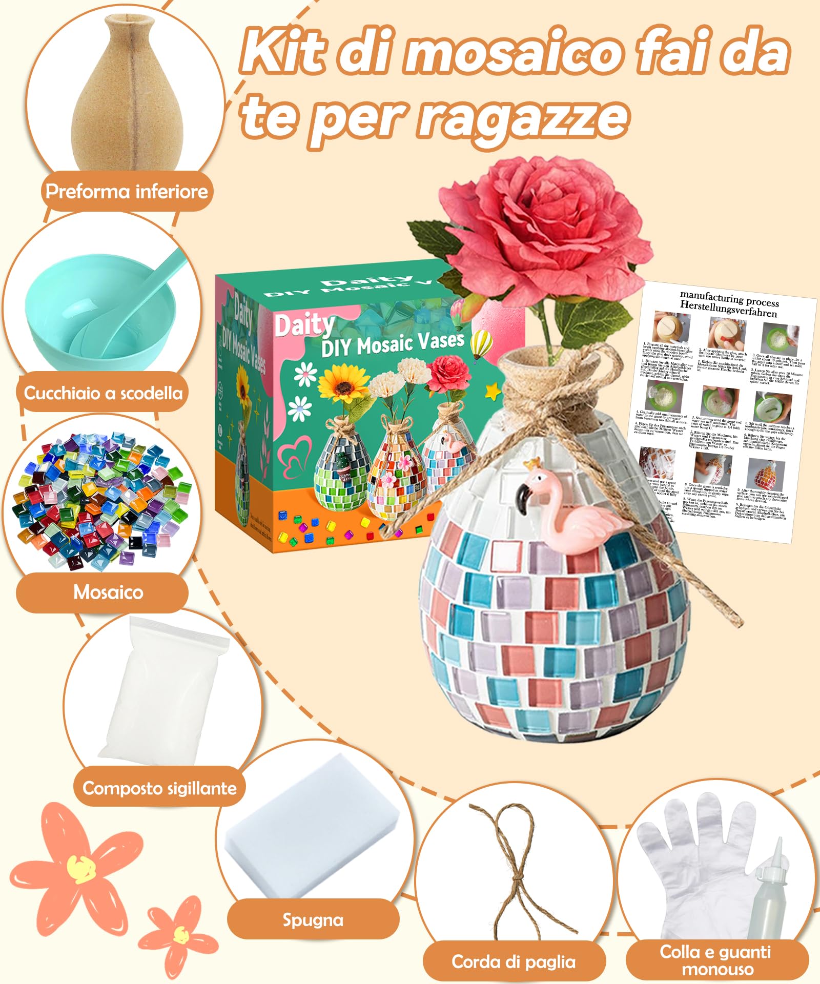 Daity DIY Mosaic Vase Art Set Mosaic Craft Set Children Craft Set Adult Creative Set for Children Adults - Image 2