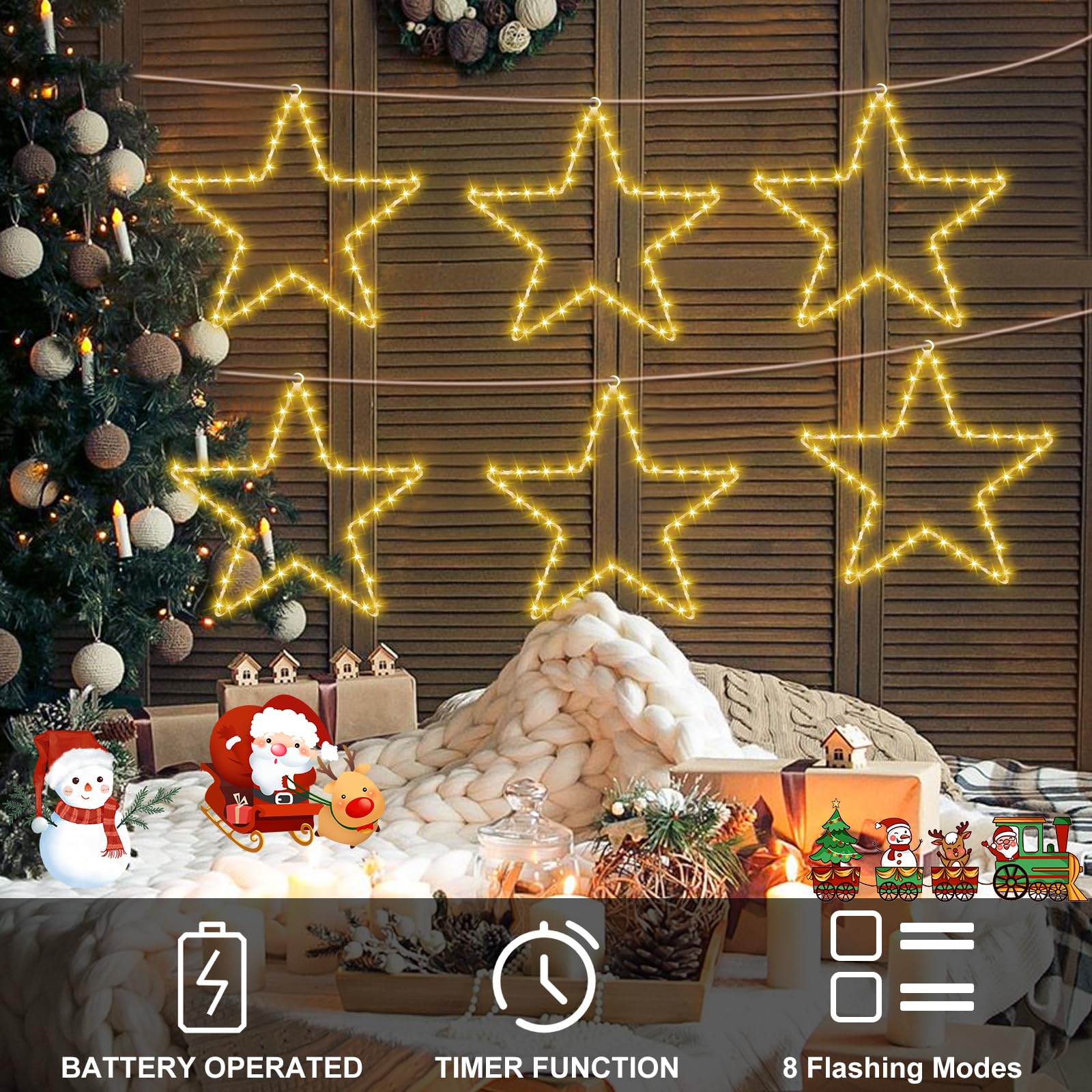 Stelle Di Natale Luminose A LED - 3 Pezzi, 45 LED Ogni, 8 Modalità Con Timer, Telecomando, Impermeabili IP44 Per Interni Ed Esterni