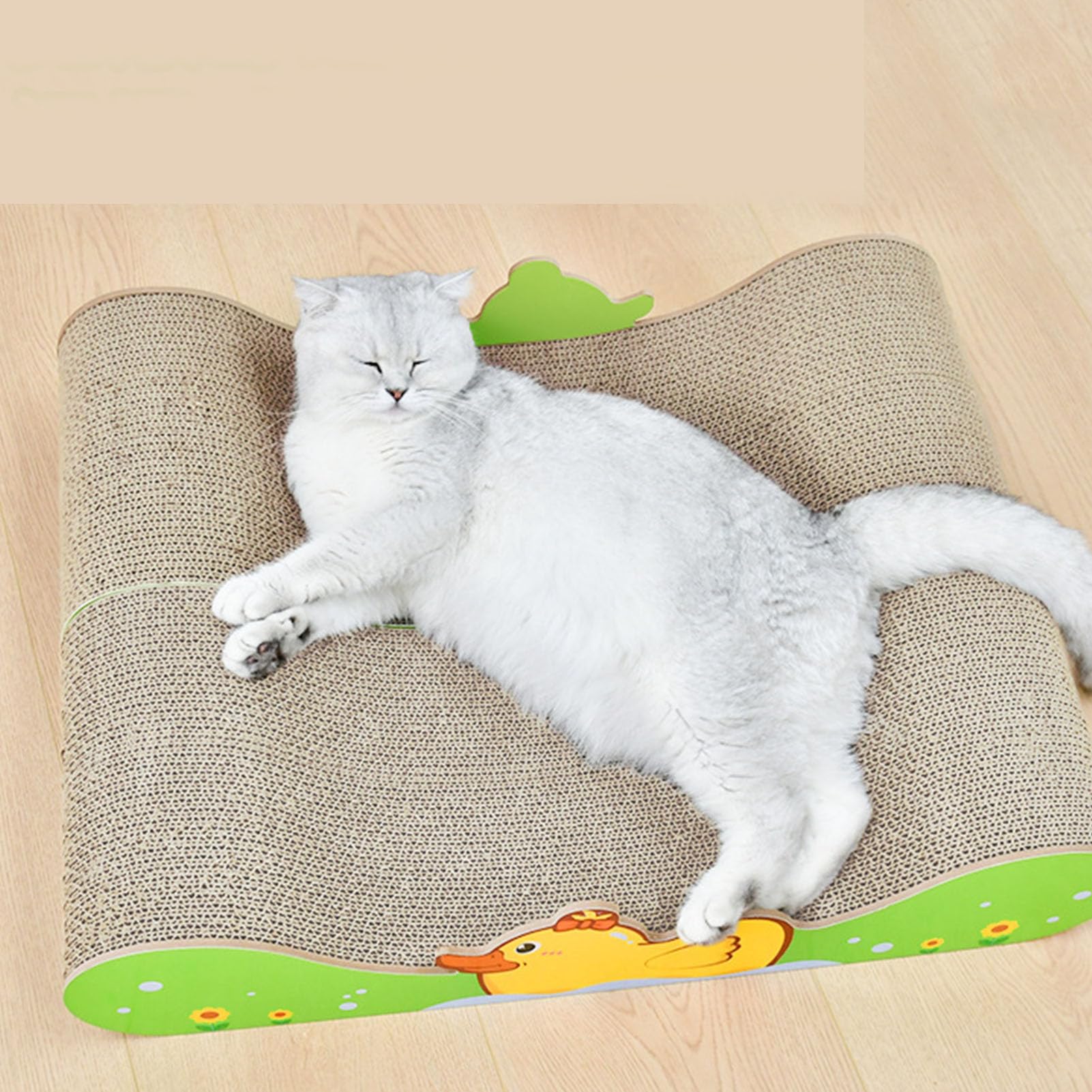 Cama-sofá rascador para Gatos, Cama para Gatos de Papel Corrugado Resistente a los arañazos con diseño de Pato Adorable y Base de Tablero de Densidad cómoda, sofá rascador de