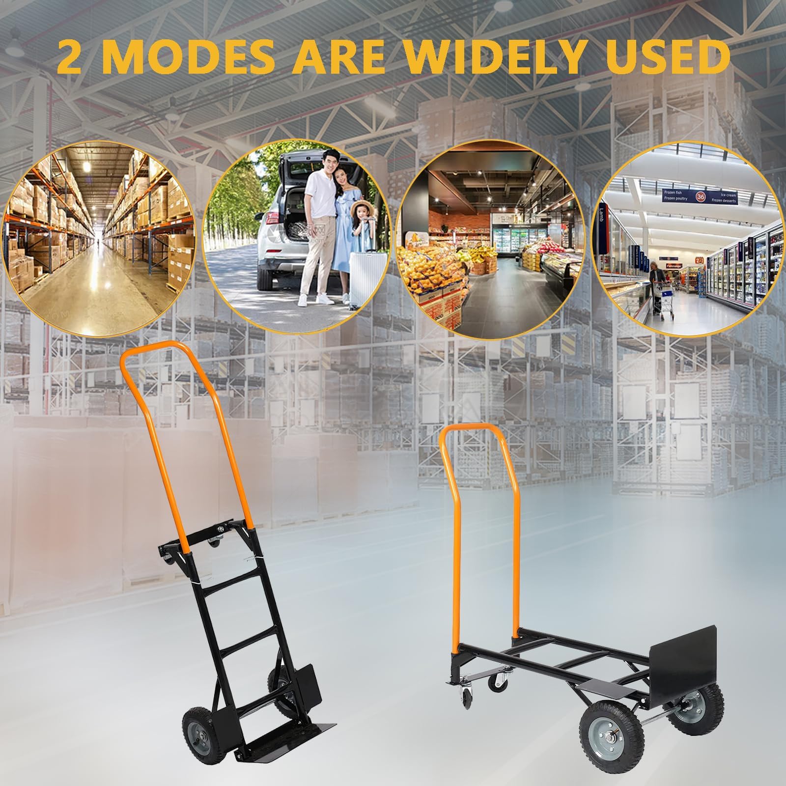 2-in-1 Umwandelbarer Handwagen & Plattformwagen – Faltbar Mit Teleskopgriff, 400 Lbs Tragkraft, 4 Pannensichere Solide Reifen, Schwerlast Transportwagen Für Garten, Lager, Umzug, Büro, Industrie